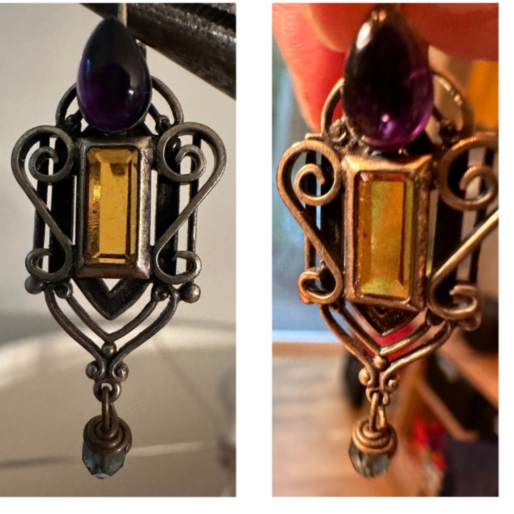 Distinctive Pierced Earring Topaz & Amethyst Glass Stones